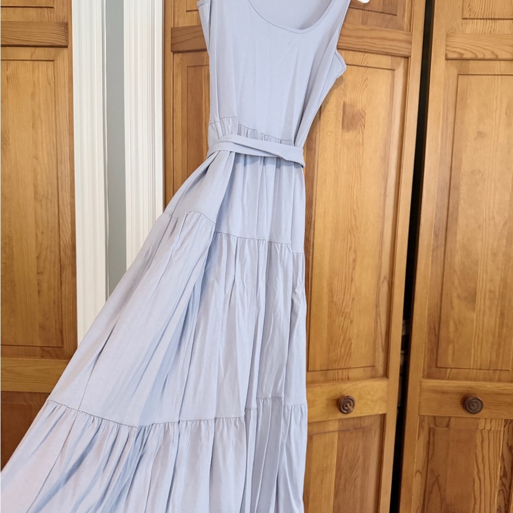 J. Crew Light Blue Tiered Midi Dress with Waist Tie
